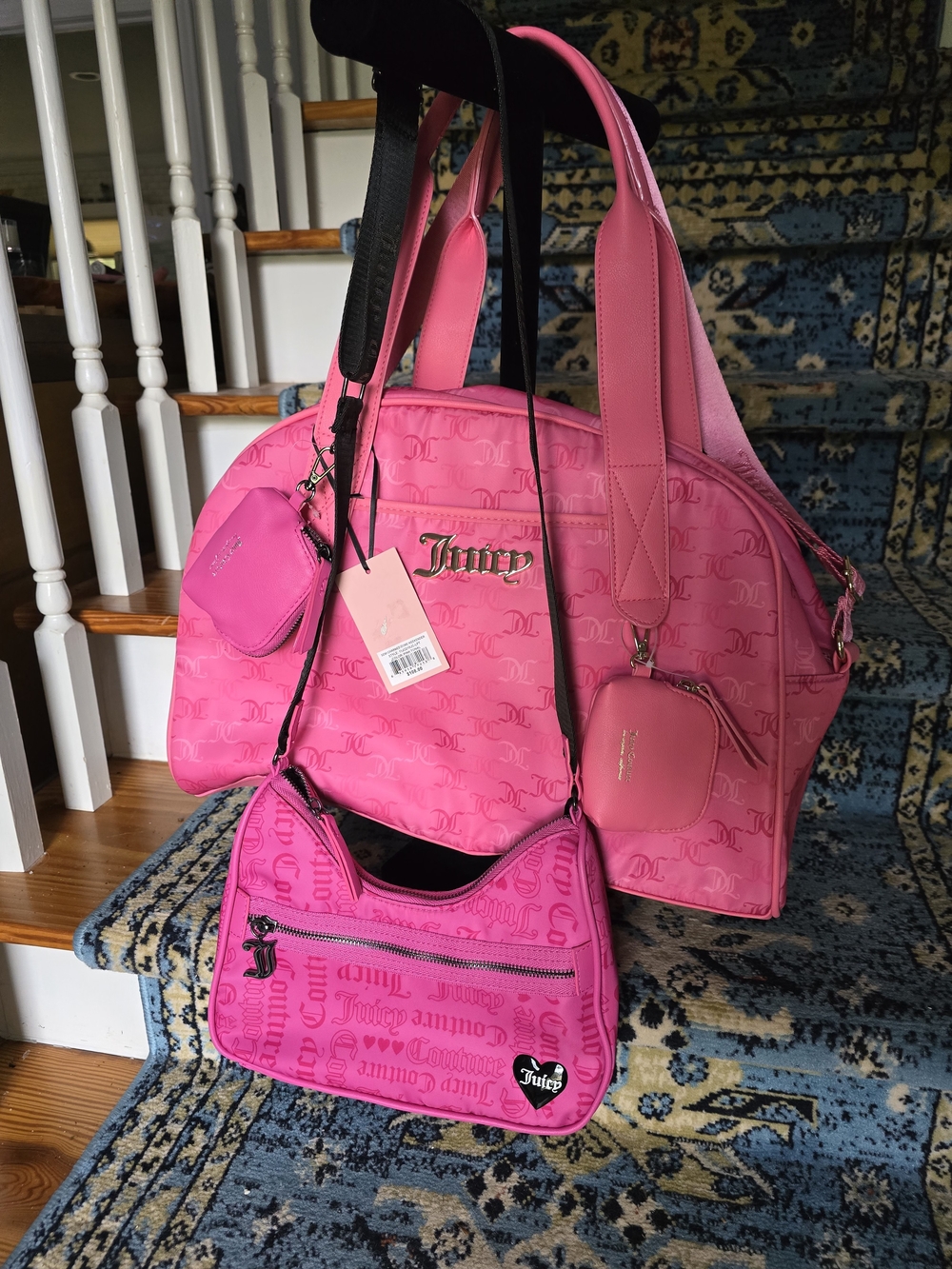 Juicy Couture Hot Pink Logo Tote with Matching Shoulder Bag and Pouch